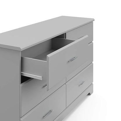 Storkcraft Brookside 6-Drawer Dresser (Pebble Gray) – GREENGUARD Gold Certified, Gray Dresser for Bedroom, Kids & Nursery Storage Chest, Safety Interlocking Drawers, Pre-Installed Tracks, Kids Chest