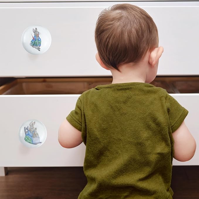 1.5" 8 PCS Unique Rabbit Theme Animal Ceramic Cabinet Knob Handles Cute Safari Animal Nursery Kids Room Wardrobe Dresser Drawer Knobs Pulls