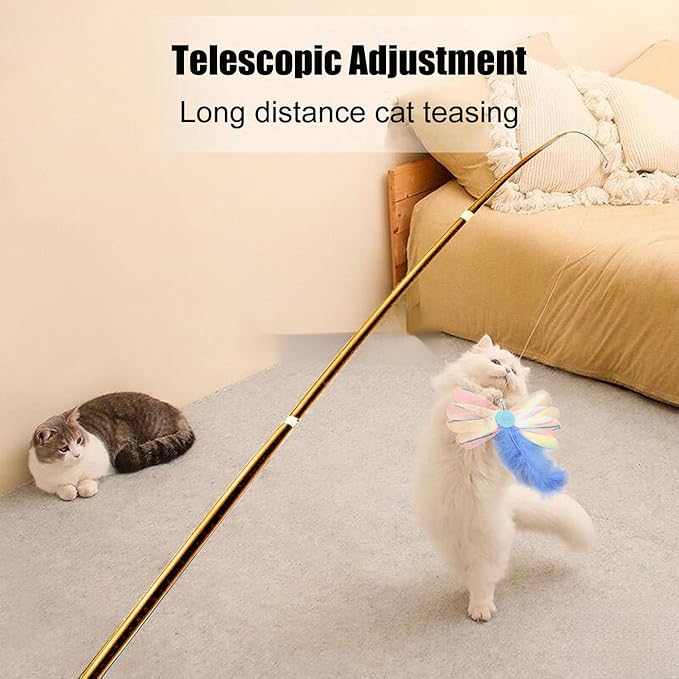 Interactive Cat Wand Toys Set, 2PCS Cat Teaser with 6 Replacement Birds, Feathers & Bells for Indoor Play-Mewly Pet