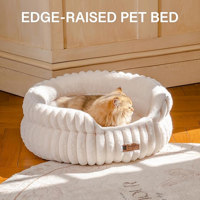 MEWOOFUN Washable Small Dog Bed, Cat Beds for Indoor Cats with Anti-Slip Bottom, Round Pet Bed for Puppy and Kitten (Beige, 24"x24"x9")-Mewly Pet