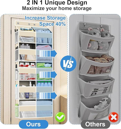 Over The Door Organizer Multi Pocket,5 Tier Large Hanging Shelf for Storage Kids Toys, Diapers, Clothes,Yarn,Heavy Duty Behind Door Storage for Bedroom Bathoom Nursery Closet Pantry,Beige
