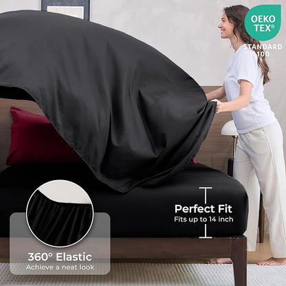 HEVUMYI Red & Black Full Comforter Set - 7-Piece All Season Bed in a Bag Full, Ultra Soft Burgundy Bedding Set with Comforter, Flat Sheet, Fitted Sheet, Pillowcases, Pillow Shams, Burgundy Red & Black