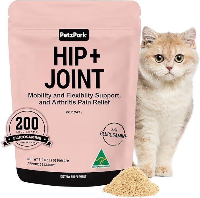 Hip and Joint Supplement for Cats - Glucosamine, Chondroitin, MSM for Joint Hip Care, Arthritis Pain Relief, Mobility Support, Cartilage Health, Inflammation Reduction - Senior Cat Support, 60 Scoops-Mewly Pet