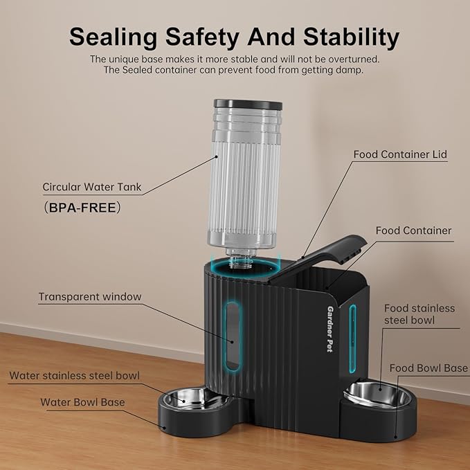 Gardner Pet Automatic Gravity Cat Food Feeder and Water Dispenser Stainless Steel Two-in-One Set Large Capacity Dispenser for Pets Dogs, Puppies, Kittens-Mewly Pet