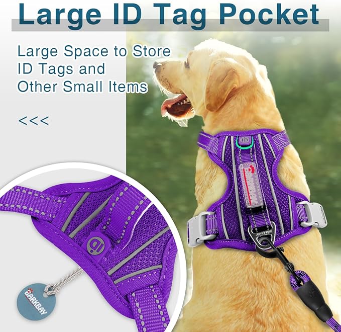 BARKBAY Dog Harness No Pull with ID Tag Pocket - Heavy Duty, Reflective, Easy Control for Large Dogs(Purple,XL)-Mewly Pet