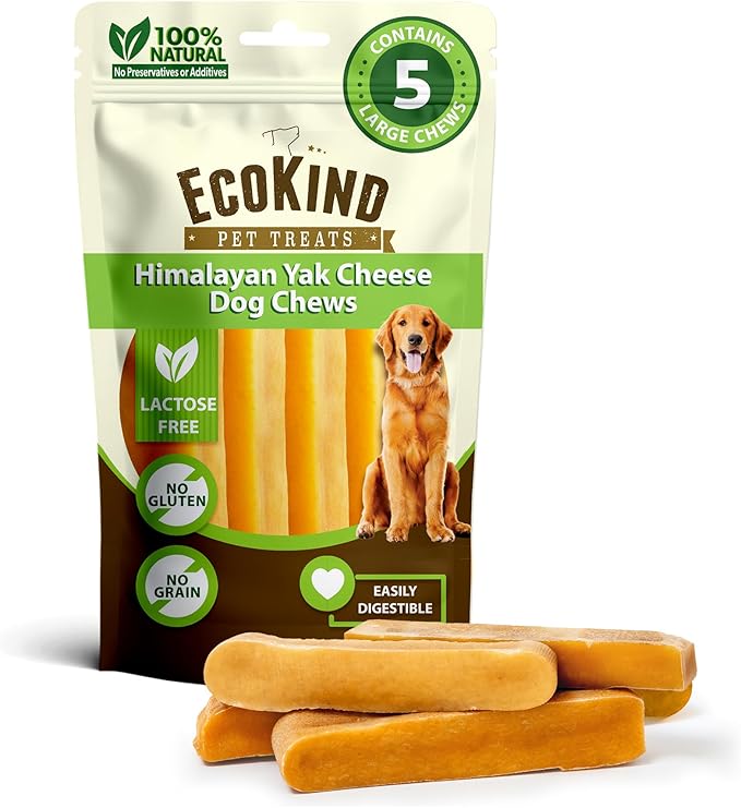 EcoKind Premium Gold Yak Cheese Himalayan Dog Chews, Dog Treats Large Breed, All Natural, High Protein, for Aggressive Chewers, Large - 5 Chews-Mewly Pet