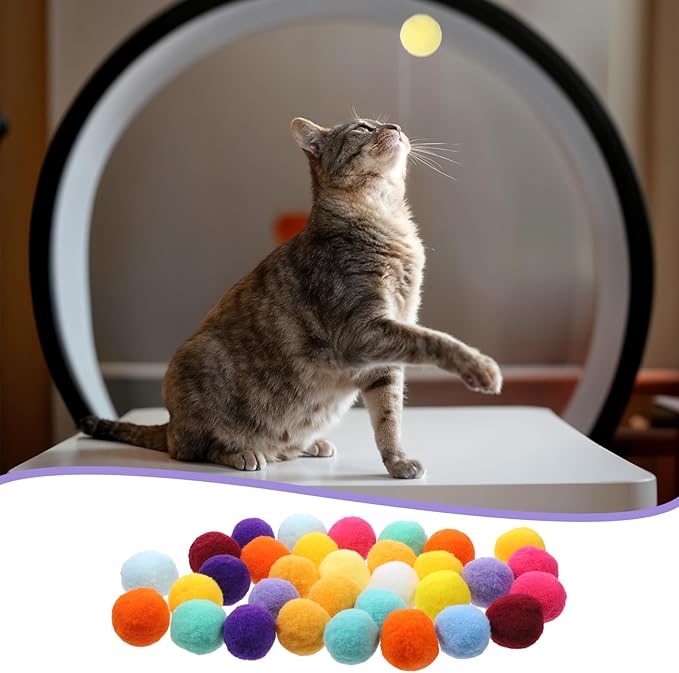 60 Pcs Cat Toy Balls 1-inch Colorful Cat Pom Pom Balls Soft Interactive Cat Balls Cat Play Toy Cat Exercise Toys Cats Interactive Playing Quiet Ball Fuzzy Kitten Ball for Cat Pet-Mewly Pet