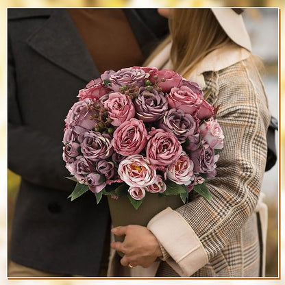 Geosar 16 Bundles Artificial Peonies Flowers Fake Silk Peony Bouquet Faux Peonies Flowers Bulk for Decoration Vase Floral Arrangements Wedding Party Table (Plum Purple)