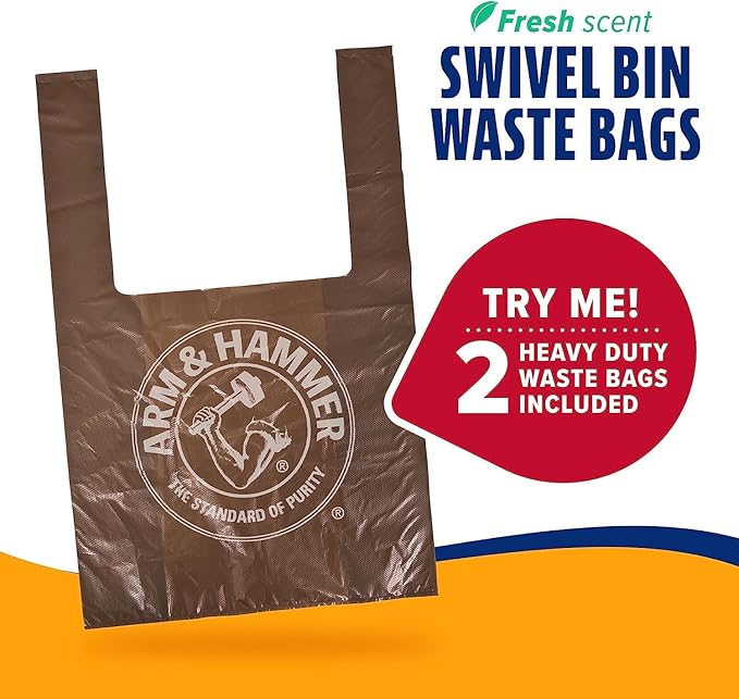 Arm & Hammer Dog Pooper Scooper Swivel Bin & Rake, Poop Scoop for Dogs, Black (2 Heavy Duty Scented Waste Bags Included)-Mewly Pet