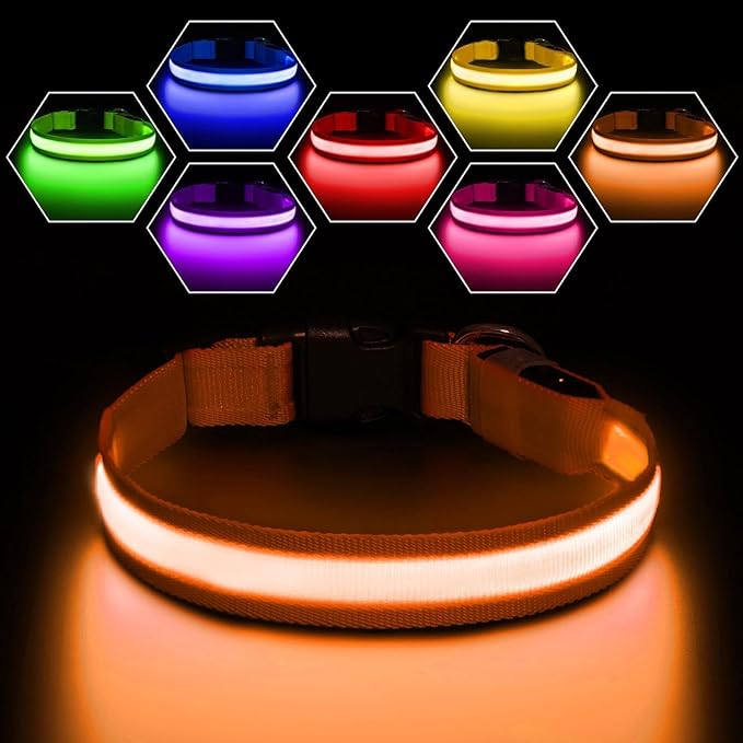PcEoTllar Light up Dog Collar for Night Walking - LED Dog Collar Light Rechargeable Color Changing, Glow in The Dark Dog Collars Waterproof Glowing Dog Collars for Large Small Medium Dogs-Mewly Pet