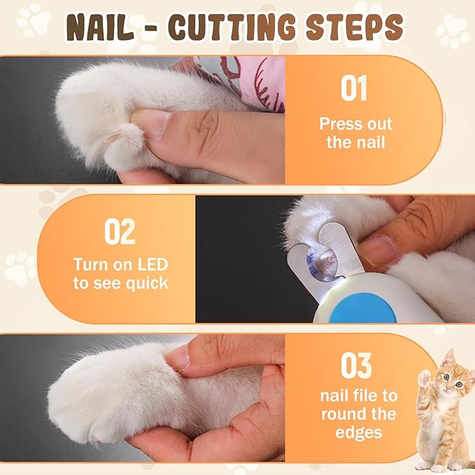 Pets Nail Clippers with Light, Cat Dog Nail Clippers with Built-in Nail File, Sharp Blades, Portable Cat Nail Clipper, Cats Claw Trimmer, Adjustable Claw Clippe for Cats (Style A)-Mewly Pet