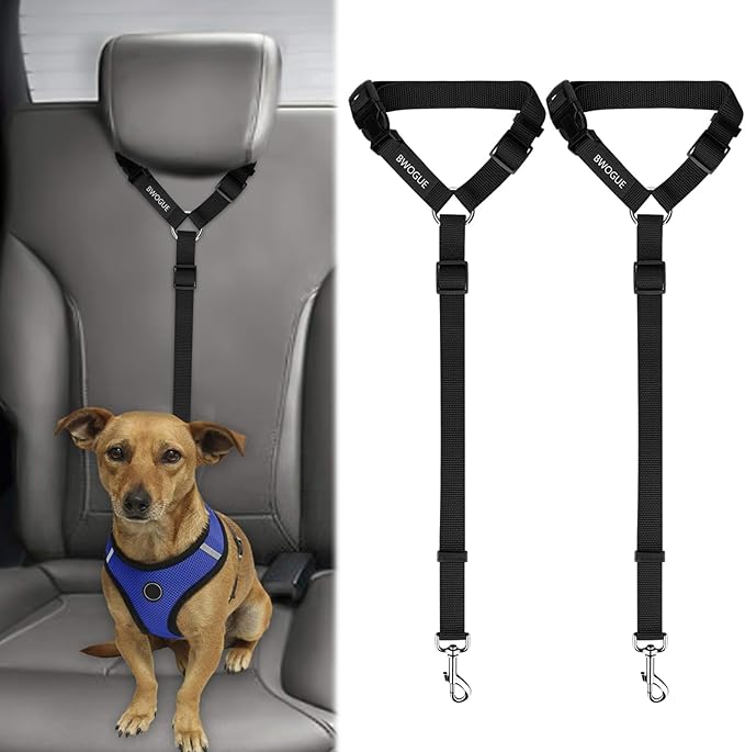 BWOGUE 2 Packs Dog Cat Safety Seat Belt Strap Car Headrest Restraint Adjustable Nylon Fabric Dog Restraints Vehicle Seatbelts Harness-Mewly Pet