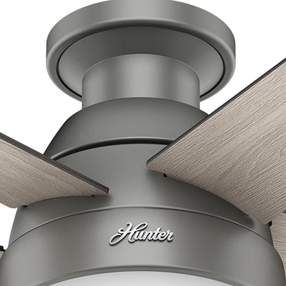 Hunter 46 inch Indoor Ceiling Fan with LED Light - Ceiling Fan with Pull Chain, For Bedroom, Living Room, or Kitchen, Low Profile Mount, No Remote, 5 Blades - Anslee 59270, Matte Silver