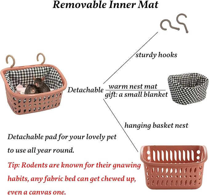 JWShang Rat Hammock for Cage, Chew Proof Hanging Basket Bed with Sturdy Hooks, Pet Cage Accessories, Safe Cozy Small Animal Rodent Hammock for Sugar Glider Mice Snuggling Sleeping-Mewly Pet