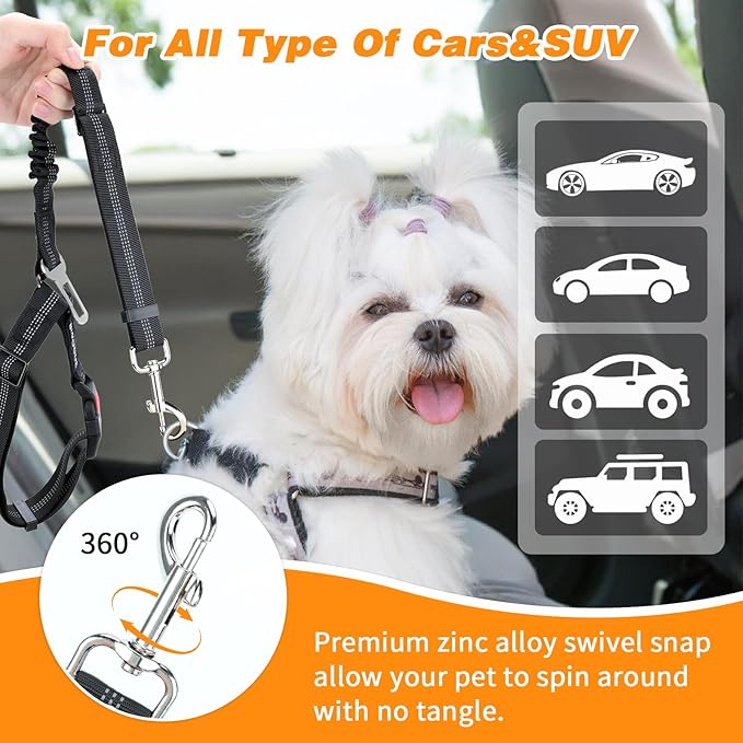 BWOGUE 2 Piece Dog Seat Belt for Car with Elastic Bungee Buffer Safety Seatbelt Car Headrest Restraint Wear Adjustable Metal Buckle Harness in Vehicle Travel for Pet-Mewly Pet