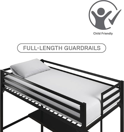DHP Miles Metal Twin Loft Bed with Desk, Black