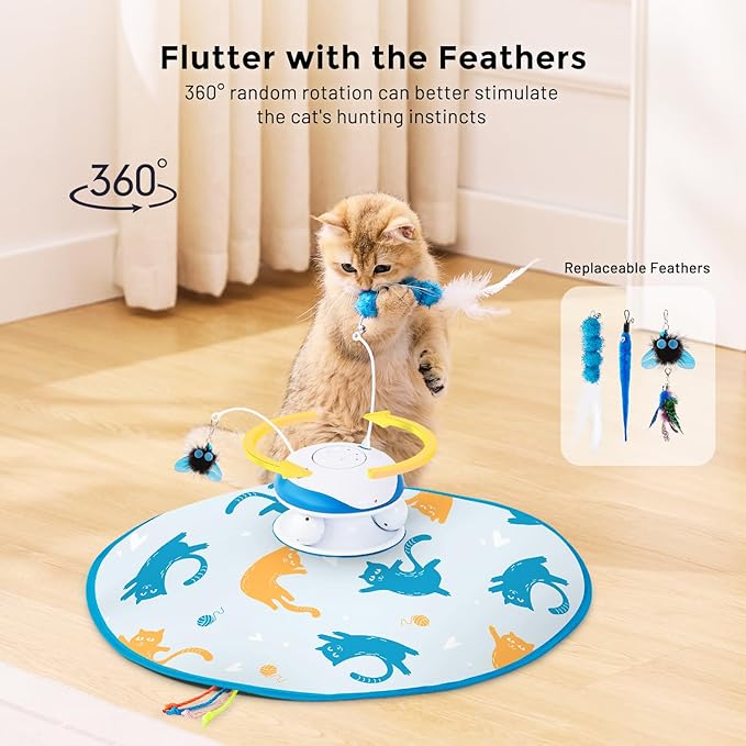 Interactive Cat Toy for Indoor Cats - 5 in 1 Cat Laser Toy Automtaic, Rechargble Motion Activated Hide and Seek Toy with Moving Feather, Tarck Balls and Chirping for Bored Kitten Exercise-Mewly Pet