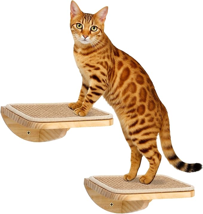 Wood Cat Wall Shelves with Sisal Mat – Cats Wall Furniture Steps for Large Cats, Perfect for Play and Vertical Movement-Mewly Pet