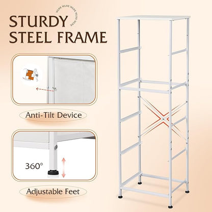 WLIVE Fabric Dresser, 5-Drawer Tall Dressers for Bedroom, Storage Dresser Organizer with Fabric Bins, Wood Top, Sturdy Steel Frame, Chest of Drawers for Closet, Hallway, White
