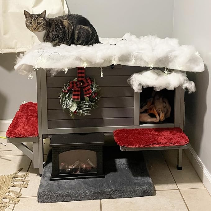 GUTINNEEN Insulated Outdoor Cat House with Triple-Layer Design - Weatherproof Cat Shelter with All-Round Insulated Foam Liner, Elevated Base & Escape Doors for Feral/Stray Cats (Winter-Ready)-Mewly Pet