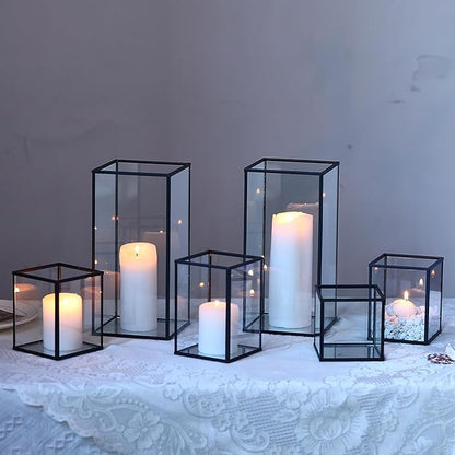 Phosphor 6 PCS Glass Hurricane Candle Holder, Black Glass Candle Holder for Wedding Party Christmas Or Home Decor