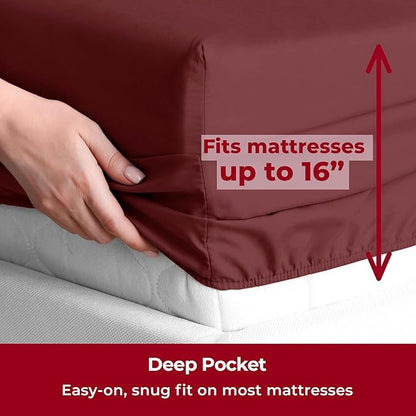 Mellanni Twin Sheets Set - 3 PC Iconic Collection Bedding - Hotel Luxury, Extra Soft, Cooling Bed Sheets - Wrinkle, Fade, Stain Resistant (Twin, Burgundy)