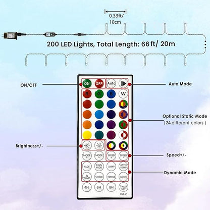 Albelt Smart Color Changing Christmas Lights, Christmas Decoration Lights with Remote & Timer, 66 FT 200 LED RGB Twinkle Fairy String Light Waterproof for Indoor Outdoor Halloween Xmas Tree Decor