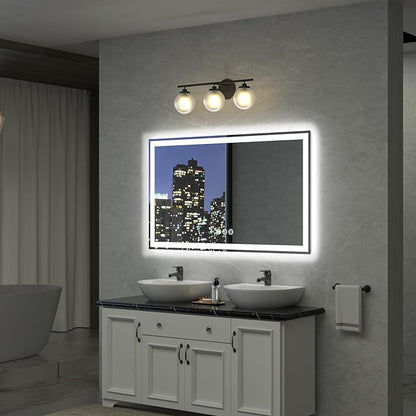 60"x 36" LED Bathroom Mirror, Double Lighting Sources Dimmable, Backlit + Front Lit, Anti-Fog, Stepless Dimmable, Lighted Bathroom Vanity Mirror for Wall Tempered Glass (Horizontal/Vertical)