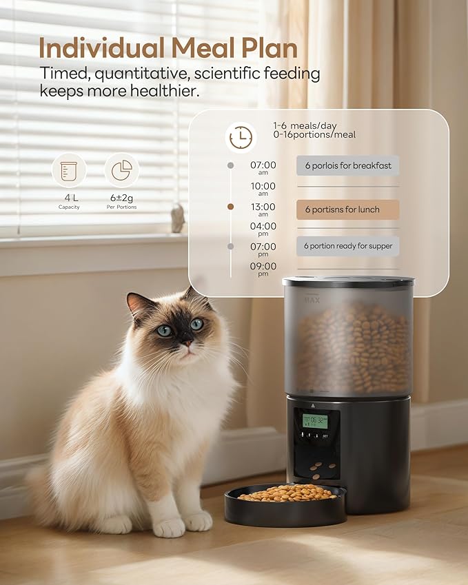 Automatic Cat Feeder Food Dispenser: 4L Timed Small Dog Dry Food Dispenser with 10s Voice - Distributeur Nourriture Chat Hund Programmable - Auto Pet Feeder with 1-6 Meals Per Day-Mewly Pet