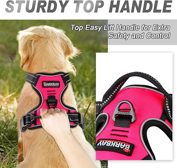 BARKBAY No Pull Dog Harness Front Clip Heavy Duty Reflective Easy Control Handle for Large Dog Walking(Pink,S)-Mewly Pet