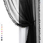 Treatmentex Black Pom Pom Sheer Curtains for Bedroom 63" Linen Texture Decorative Voile Draperies Chic Solid Sheer Curtain Panels for Living Room 52" w 2 Pack