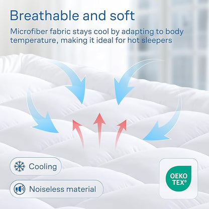 Ultra Soft King Mattress Topper - Cloud-Like Mattress Pad for Back Pain Relief - Breathable Cooling Material for Hot Sleepers