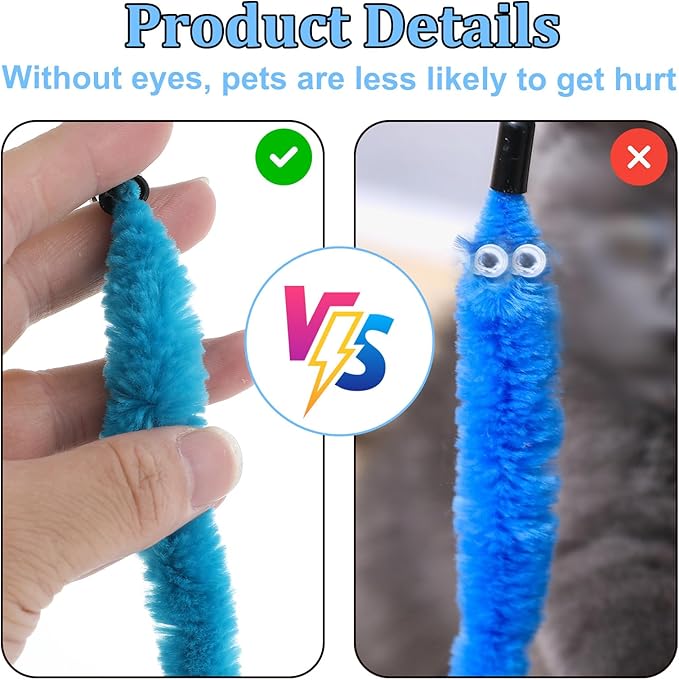 Cat Worm Toy with Foil, 10 PCS Cat Wand Attachments Worms Toy Interactive Cats Wand Attachments Worms Toys for Indoor Cats-Mewly Pet