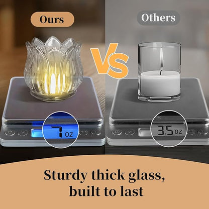 Tulip Votive Candle Holders Set of 6, Tea Light Candle Holder Glass for Table Centerpiece, Tealight Candle Holders for Wedding Déco, Birthday, Anniversary, Parties, and Holiday (Clear)