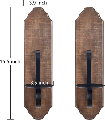ZOOYOO Black Metal and Wooden Wall Sconce Candle Holders, Elegant Swirling Iron Wall Candle Sconce Holders, Black Hanging Wall Sconce Candle Holders, Set of 2