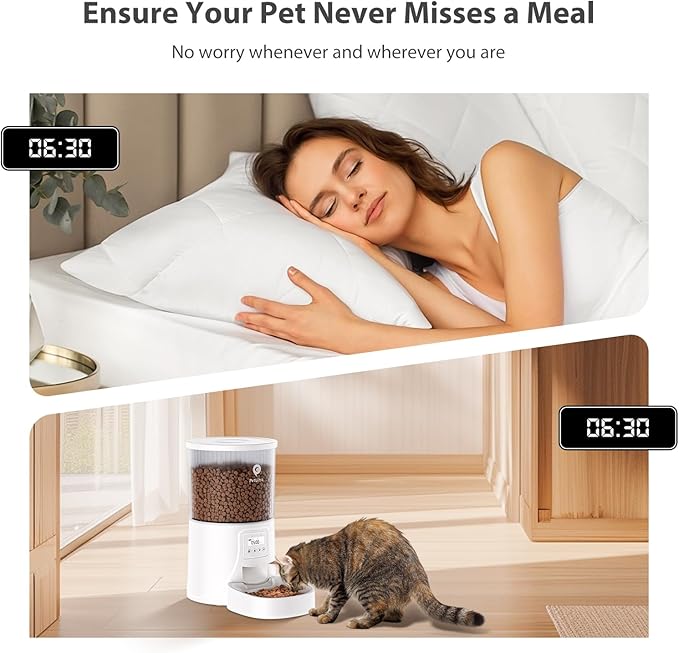 Automatic Cat Feeder: 4L Timed Cats Food Dispenser Programmable 1-6 Meal for Cat and Small Medium Dog- Auto Pet Feeder Dual Power Supply with Desiccant Bag& | Easy to Clean White-Mewly Pet
