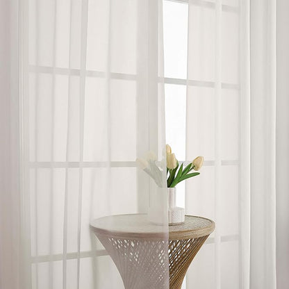 OVZME Ivory Sheer Curtains 120 Inches Long 2 Panels Set, 59 Inch Extra Wide Soft Airy Lightweight Sheer Ivory Curtains for Living Room, Farmhouse Voile Filmy Rod Pocket Drapes, 59Wx120L Inches