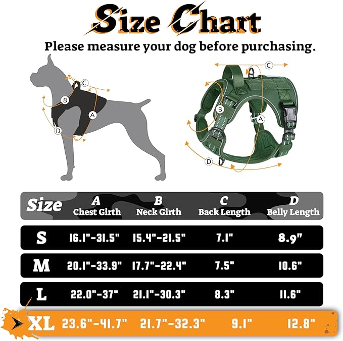 rabbitgoo Dog Harness for Large Dogs No Pull, Tactical Service Pet Vest with Molle and Control Handle, Adjustable and Reflective Military Harness for Easy Walking and Training, Green, XL-Mewly Pet