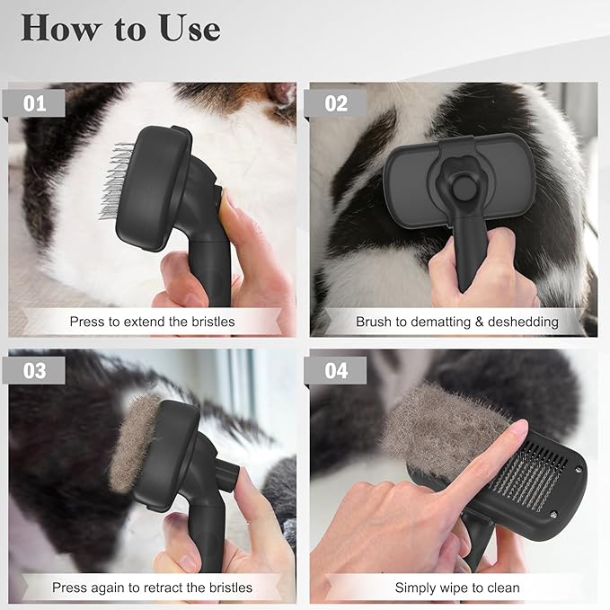 Swihauk Self Cleaning Slicker Brush for Dogs & Cats - Skin Friendly Deshedding and Grooming Brush for Haired Pets, Pet Supplies Accessory, Black-Mewly Pet