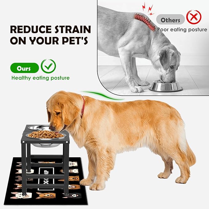 Elevated Dog Bowls,16inch Tall Pet Bowl Holder, Raised Bowl Stand with 2 Stainless Steel Bowls (68oz) and Spill-Proof Mat, Dog Feeder for Large Extra Large Breeds-Mewly Pet