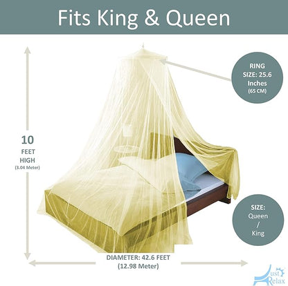 Just Relax Decorative Elegant Bed Net Canopy Set Including Full Hanging Kit, Ideal for Indoors or Outdoors, Intended for Covering Beds, Cribs, Hammocks (Yellow, Queen/King)