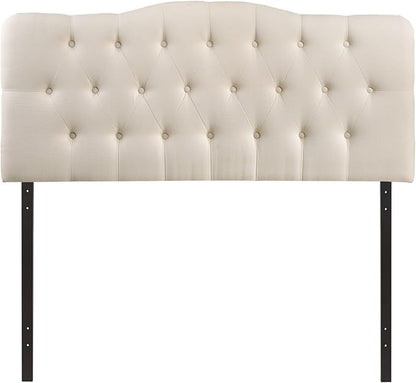 Modway Annabel Tufted Button Linen Fabric Upholstered King Headboard in Ivory