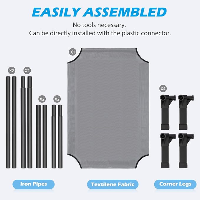 Heeyoo Elevated Dog Bed, Cooling Raised Pet Cot with Chew Proof Washable Breathable Mesh and Metal Frame, Portable Dog Cot Bed with No-Slip Feet for Outdoor or Indoor Use-Mewly Pet