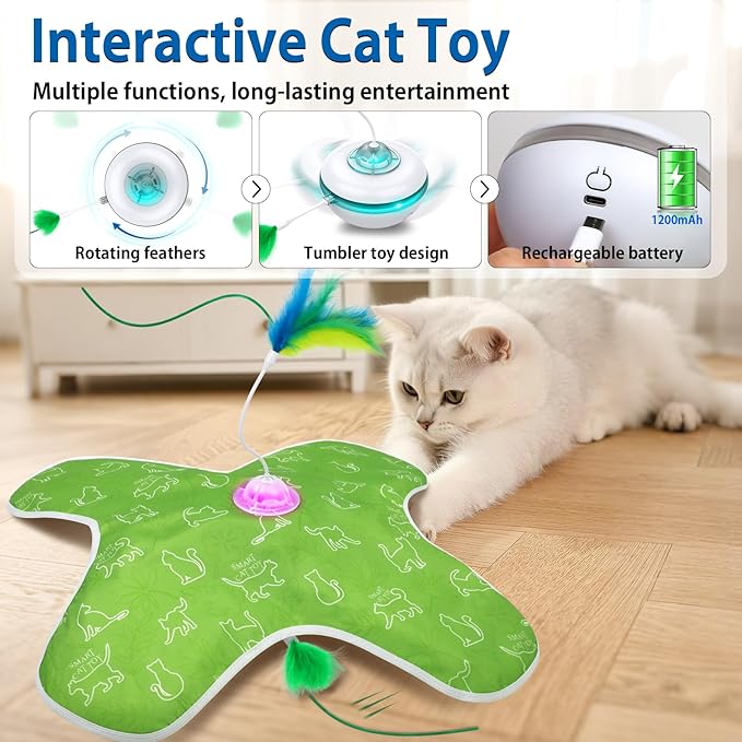 Interactive Cat Toys Rechargeable, Hide and Seek Kitten Toy with Touch Activated, Moving Concealed Feather, Tumbler Toy Design, Automatic Cat Toys for Indoor Cats to Chase and Exercise-Mewly Pet