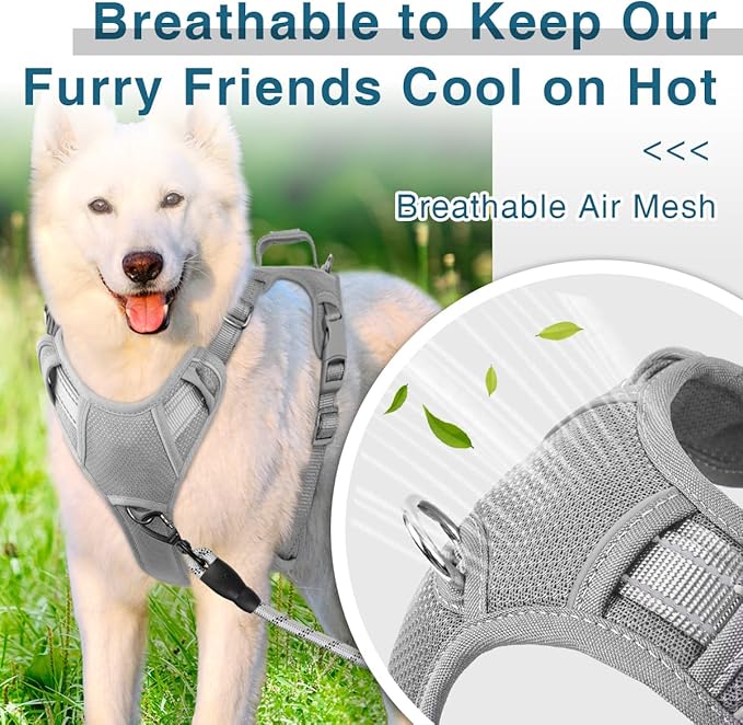 BARKBAY Dog Harness No Pull with ID Tag Pocket - Heavy Duty, Reflective, Easy Control for Large Dogs(Grey,S)-Mewly Pet