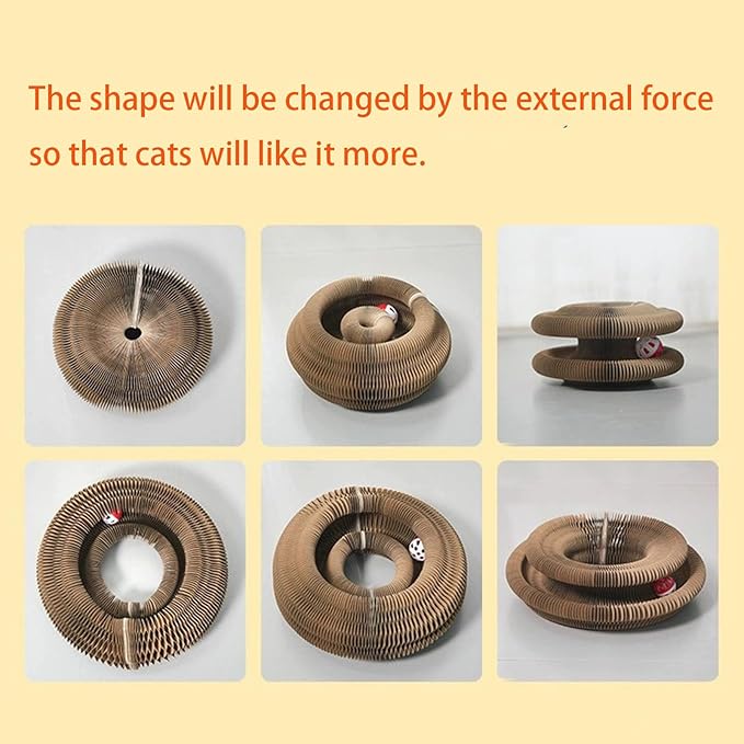 Kitty Curls Cat Toy Kurlz, Interactive Scratch Pad, Foldable Accordion,Cat Recyclable Scratcher with Ball (Pink)-Mewly Pet