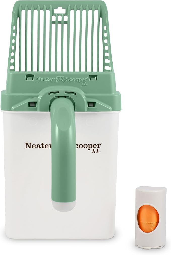 Neater Pet Brands Neater Scooper XL Cat Litter Scoop, 15 Refill Bags – Extra-Large Capacity Mess-Free Cat Litter Scooper with Bag for Large & Multiple Cats, Spill-Proof Litter Box Scooper with Holder-Mewly Pet