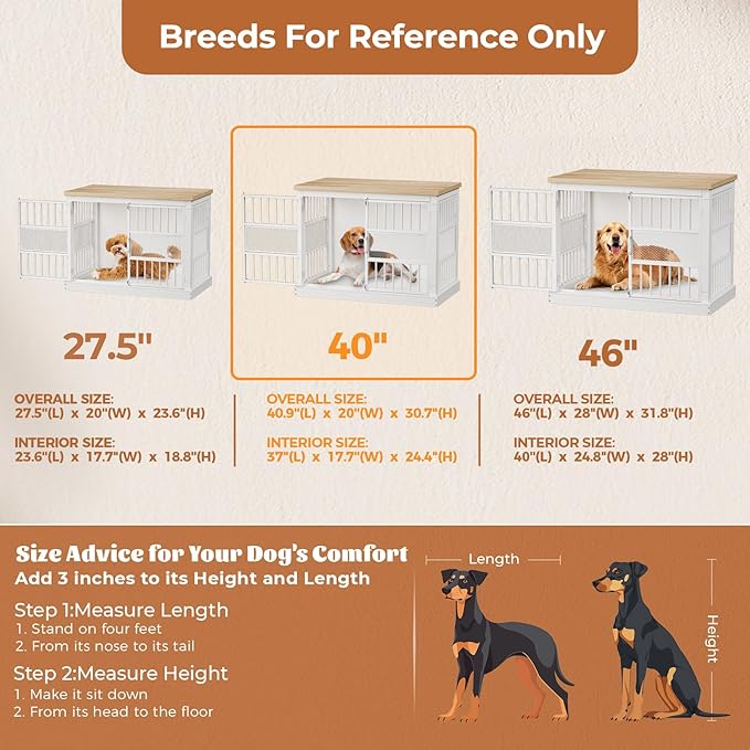 VOPEAK 40" Dog Crate Furniture, Chew Resistant Large Dog Crate for Medium Large Dogs, Heavy Duty Dog Crates Dog Kennel Cage Indoor with Double Doors, Wooden End Table for Bedroom Living Room-Mewly Pet