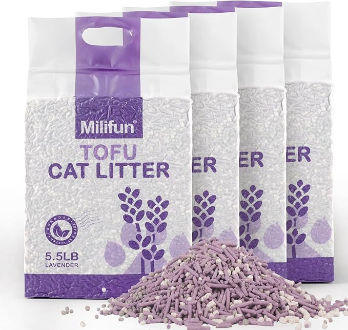 Tofu Cat Litter, Dust-Free Kitty Litter, Ultra Absorbent Clumping Cat Pellet Litter, Fast Drying, Lavender Odor Control, Less Scattering, Dust-Free Mixed.-Mewly Pet