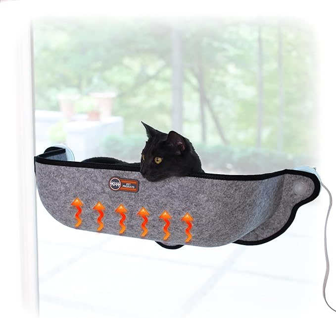 K&H Pet Products EZ Mount Thermo-Kitty Window Bed Extra-Deep Gray 27 X 10 X 11 Inches-Mewly Pet